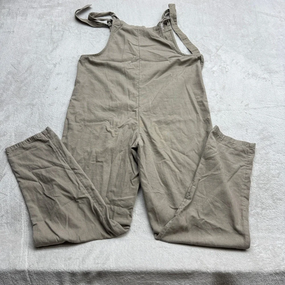 Lucy & Yak Dungarees Overalls Women Size 10 Long Khaki Organic Cotton Tie Strap - Picture 6 of 10